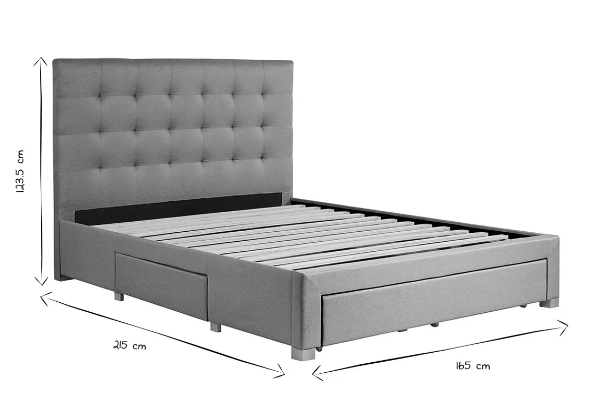 Miliboo Bett mit Schubladen 160x200 cm in hellgrauem Stoff RENO* Betten Für Erwachsene