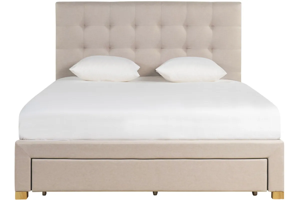 Miliboo Bett mit Schubladen 160x200 cm in beigem Stoff RENO* Betten Für Erwachsene