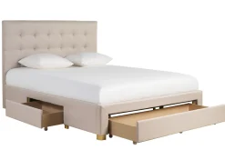 Miliboo Bett mit Schubladen 160x200 cm in beigem Stoff RENO* Betten Für Erwachsene