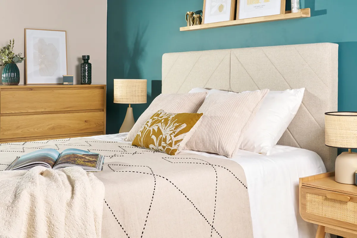 Miliboo Bettkopfteil beiger Stoff mit Samteffekt B160 cm AVAH* Bett-kopfteile