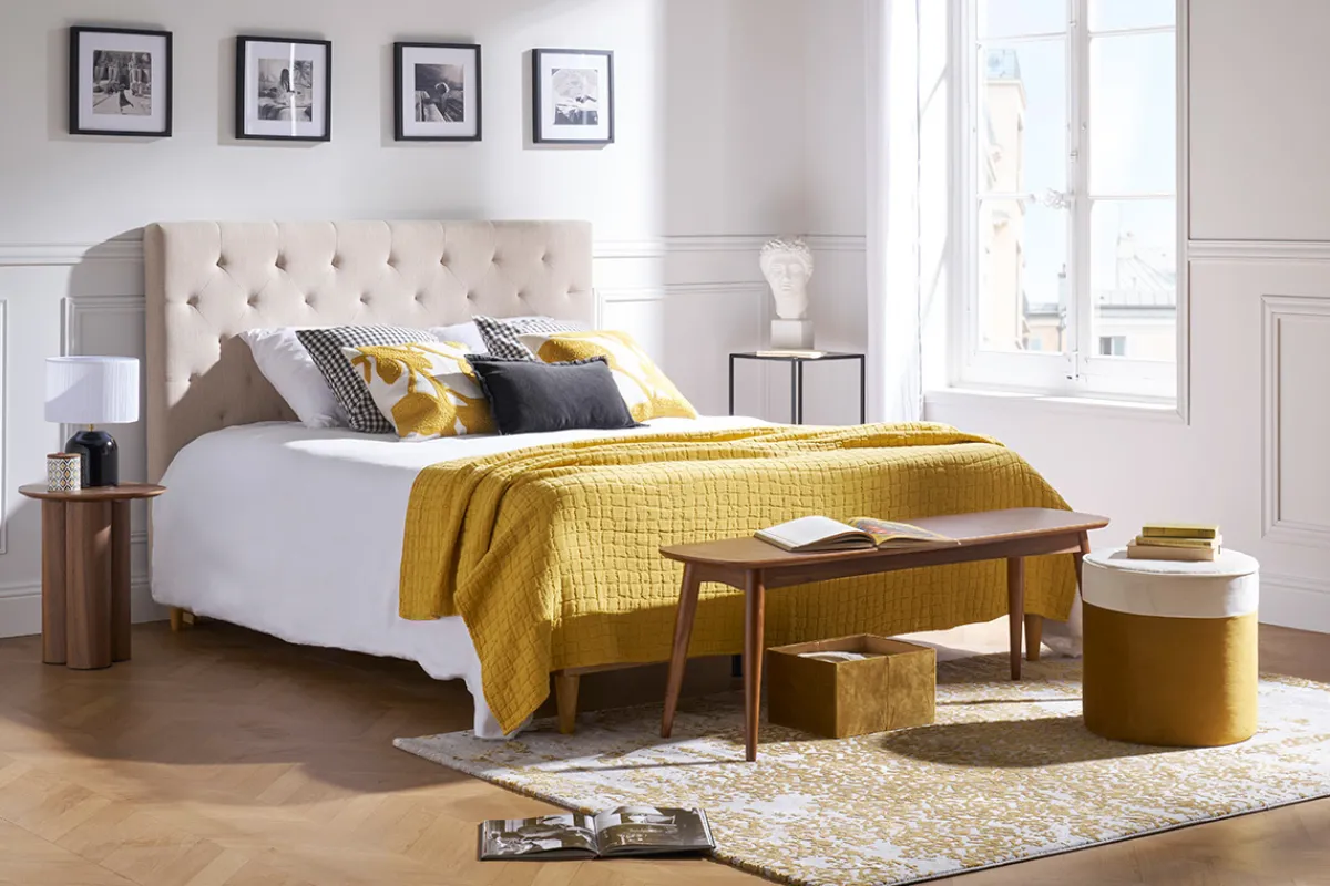 Miliboo Bettkopfteil gepolstert aus nachtblauem Samt 160 cm ENGUERRAND* Bett-kopfteile
