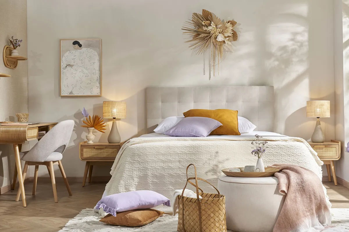 Miliboo Bettkopfteil gepolstert beigefarbener Stoff 160 cm HALCIONA* Bett-kopfteile