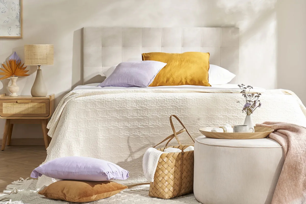 Miliboo Bettkopfteil gepolstert beigefarbener Stoff 160 cm HALCIONA* Bett-kopfteile