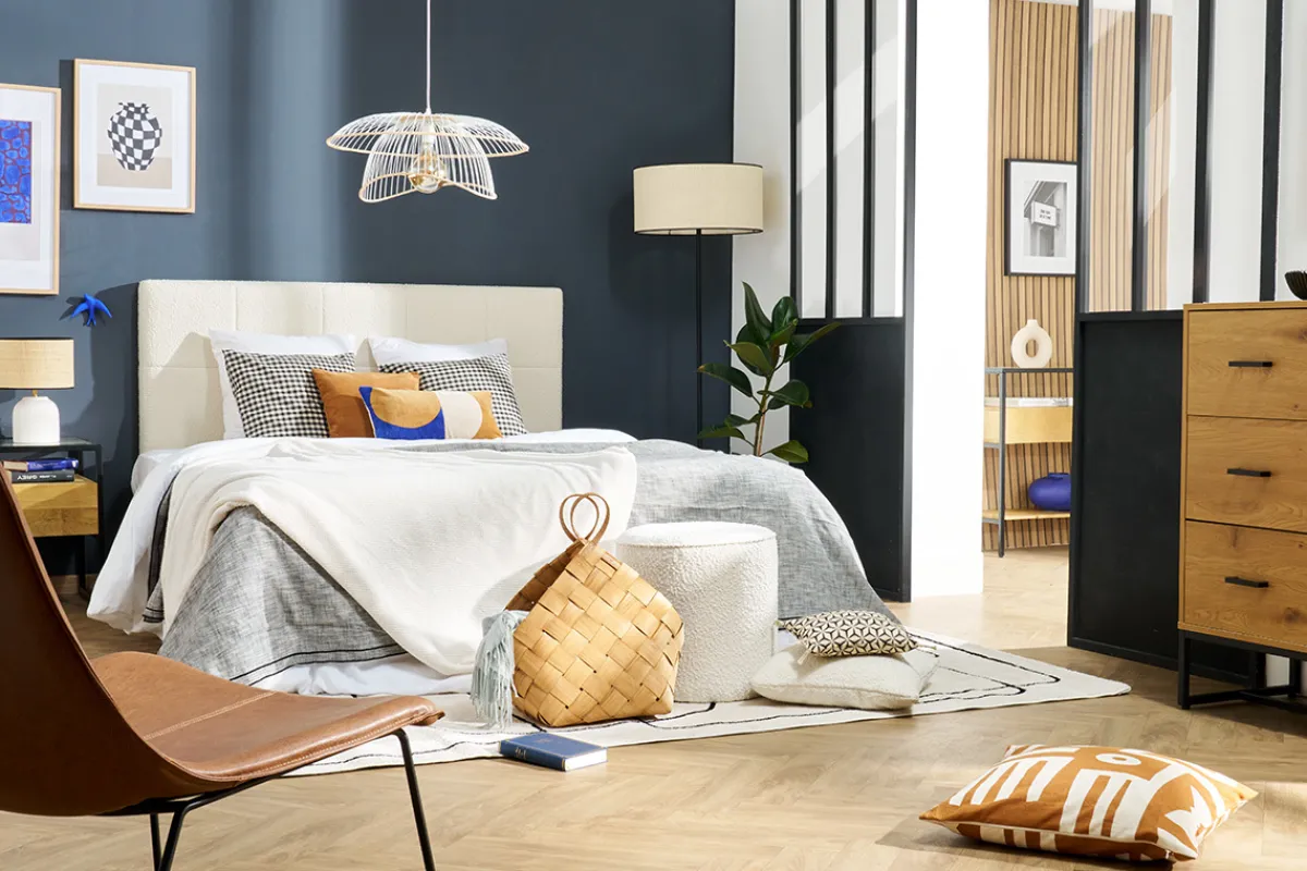 Miliboo Bettkopfteil mit Bouclé-Wolleffekt in Weiß 160 cm CLOVIS* Bett-kopfteile