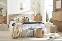Miliboo Bettkopfteil naturfarbener Stoff mit Samteffekt B175 cm MARCIA* Bett-kopfteile