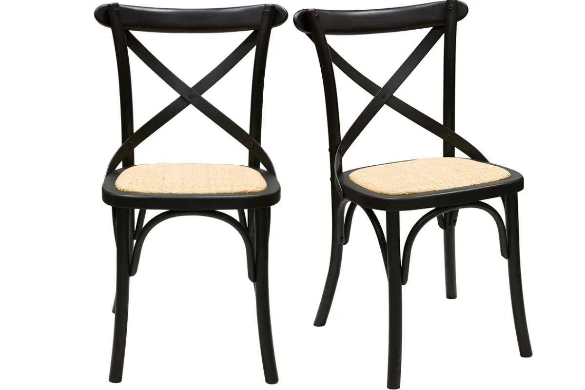 Miliboo Bistro-Stühle aus schwarzem Holz und Rattangeflecht (2er-Set) MARCEL* Design-stühle|Holzstühle