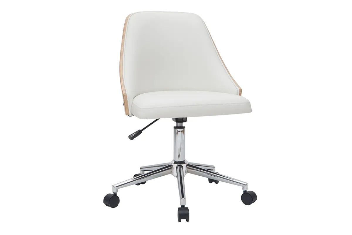 Miliboo Bürostuhl PU weiß, helles Holz QUINO* Bürostühle|Bürostuhl Zum Kleinen Preis