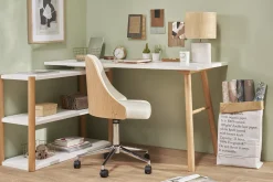 Miliboo Bürostuhl PU weiß, helles Holz QUINO* Bürostühle|Bürostuhl Zum Kleinen Preis