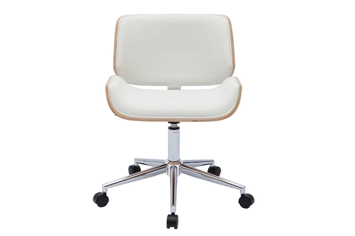 Miliboo Bürostuhl PU weiß mit hellem Holz RUBBENS* Bürostühle|Bürostuhl Zum Kleinen Preis