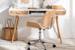 Miliboo Bürostuhl PU weiß mit hellem Holz RUBBENS* Bürostühle|Bürostuhl Zum Kleinen Preis