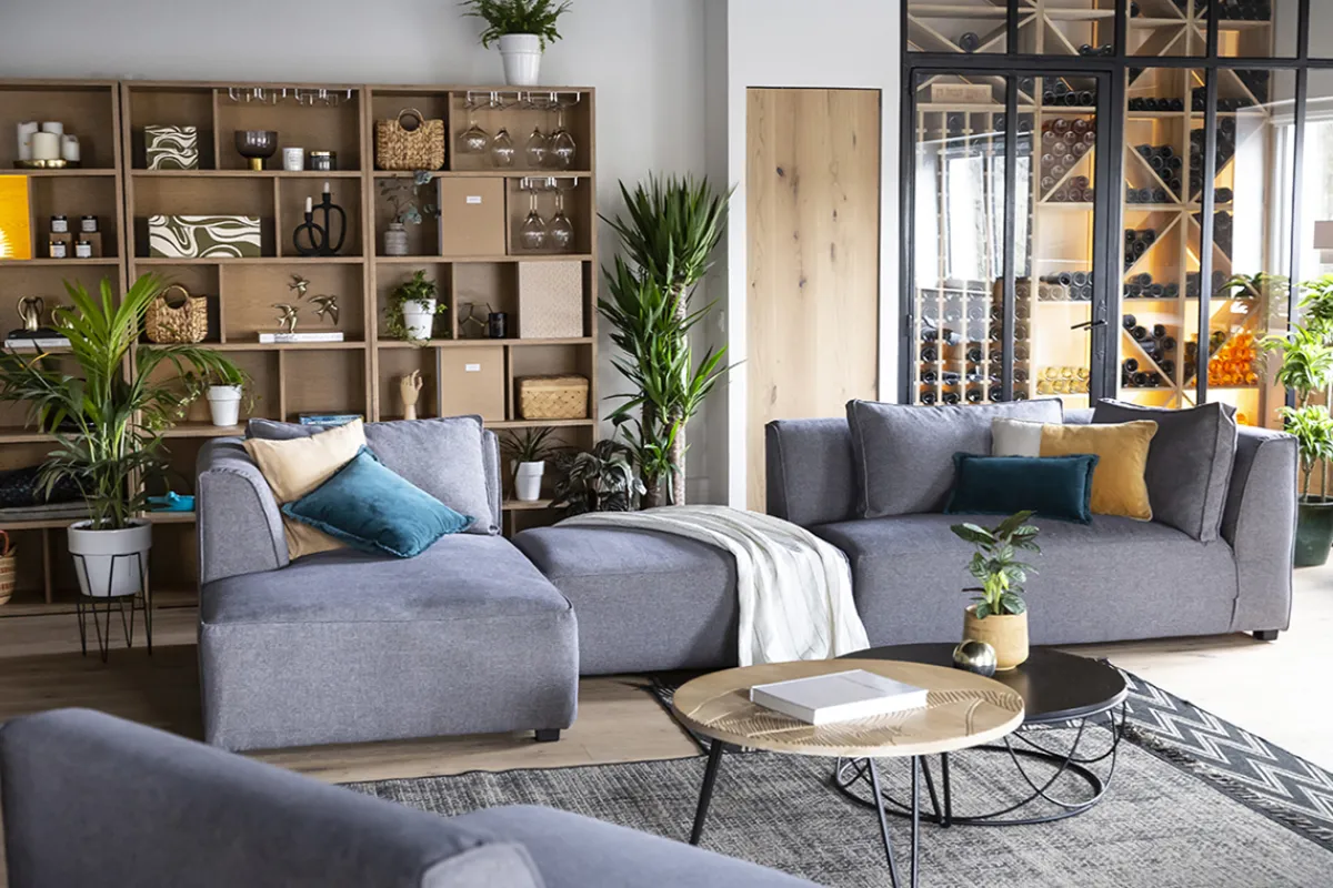 Miliboo Chaiselongue gerade in perlgrauem Bezug PLURIEL* Ecksofas