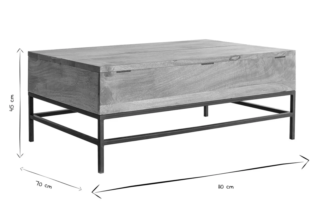 Miliboo Couchtisch aufklappbar Industrie-Stil Mangoholz und Metall L110 cm YPSTER* Couchtische