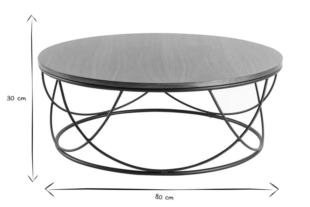 Miliboo Couchtisch dunkles Holz und Metall Schwarz rund 80 cm LACE* Couchtische