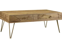 Miliboo Couchtisch graviert aus Mangoholz und vergoldetem Metall LINIUM* Couchtische