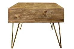 Miliboo Couchtisch graviert aus Mangoholz und vergoldetem Metall LINIUM* Couchtische