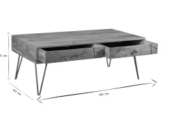 Miliboo Couchtisch graviert aus Mangoholz und vergoldetem Metall LINIUM* Couchtische