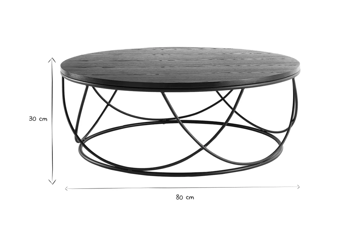Miliboo Couchtisch Holz und Metall Schwarz rund 80 cm LACE* Couchtische