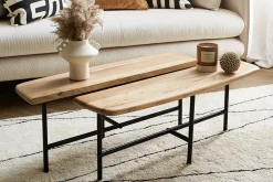 Miliboo Couchtisch mit 2 Platten aus Akazie und schwarzem Metall SUZANE* Couchtische
