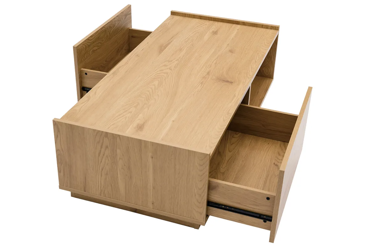 Miliboo Couchtisch mit Ablagefächern in hellem Holzfinish Eiche 2 Schubladen L120 cm MADERO* Couchtische