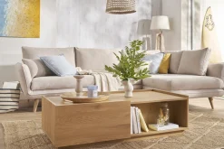 Miliboo Couchtisch mit Ablagefächern in hellem Holzfinish Eiche 2 Schubladen L120 cm MADERO* Couchtische