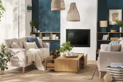 Miliboo Couchtisch mit Ablagefächern in hellem Holzfinish Eiche 2 Schubladen L120 cm MADERO* Couchtische