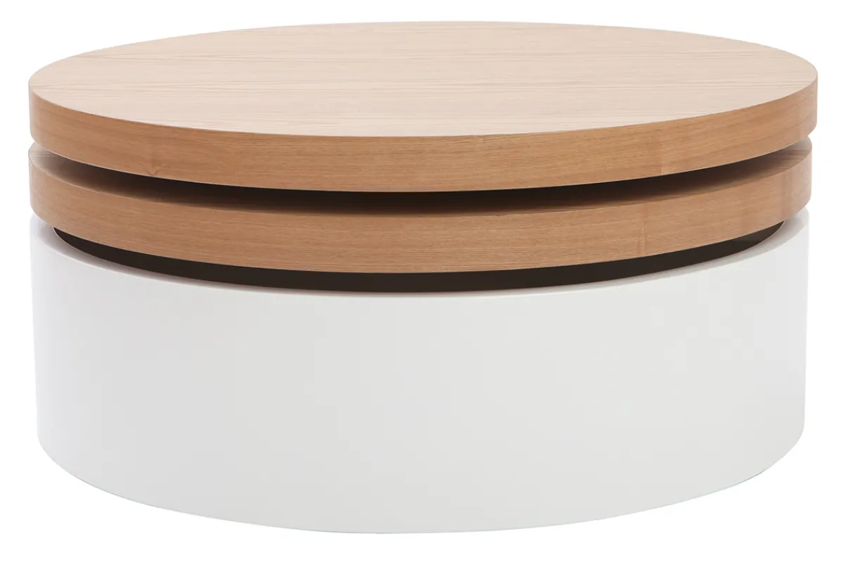 Miliboo Couchtisch mit drehbaren Tischplatten und Staufläche Weiß und Holz ICON* Couchtische