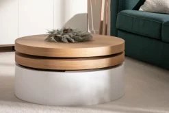 Miliboo Couchtisch mit drehbaren Tischplatten und Staufläche Weiß und Holz ICON* Couchtische