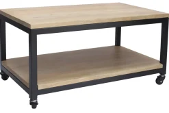 Miliboo Couchtisch mit Rollen aus massivem Mangoholz und Metall FACTORY* Couchtische