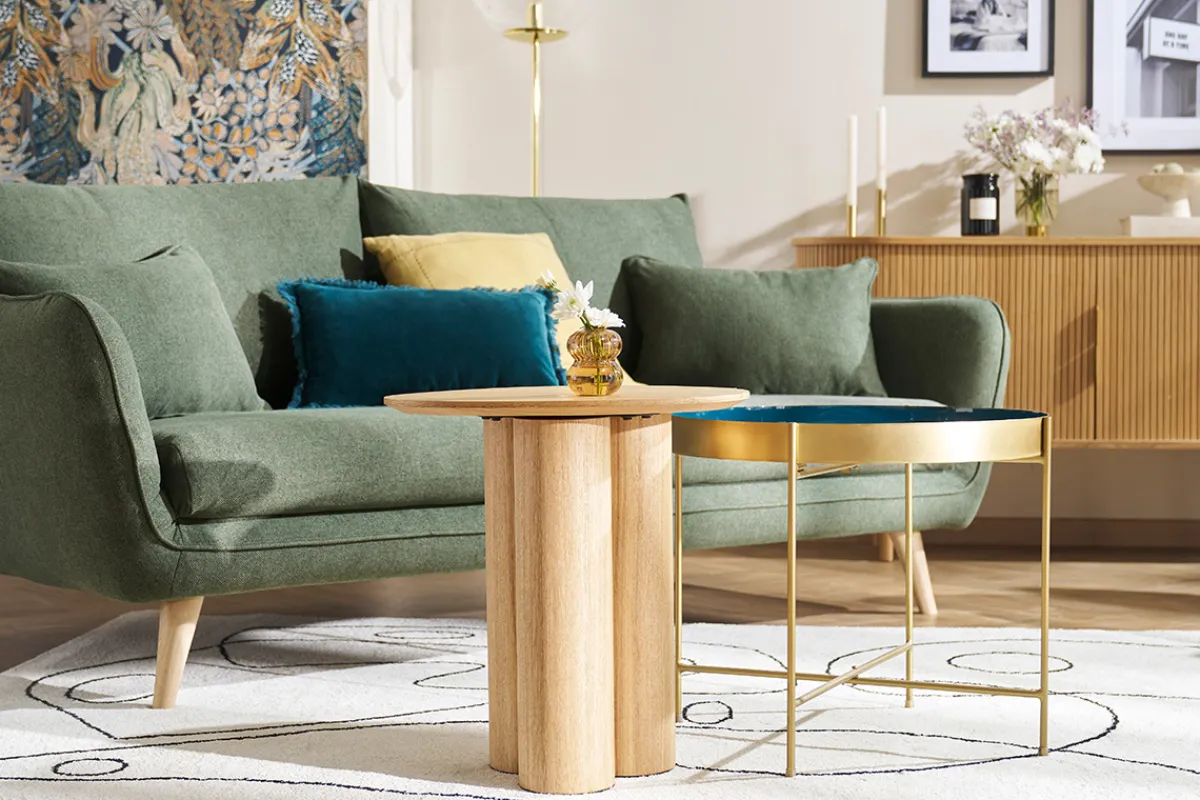 Miliboo Couchtisch mit wendbarer Platte in Blaugrün/Weiß SATEEN* Couchtische|Beistelltische