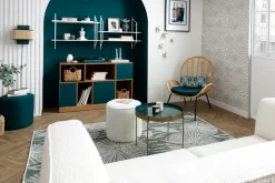 Miliboo Couchtisch mit wendbarer Platte in Blaugrün/Weiß SATEEN* Couchtische|Beistelltische
