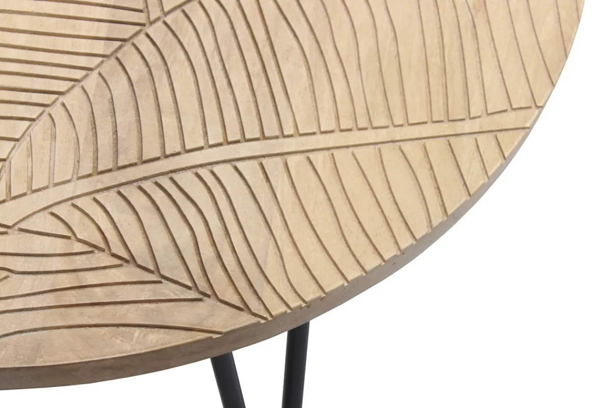 Miliboo Couchtisch rund strukturiert aus Mangoholz und schwarzem Metall VIBES* Couchtische