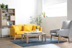 Miliboo Couchtisch skandinavisch mit integrierter Bank Weiß und helles Holz CYBEL* Couchtische