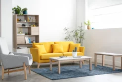 Miliboo Couchtisch skandinavisch mit integrierter Bank Weiß und helles Holz CYBEL* Couchtische