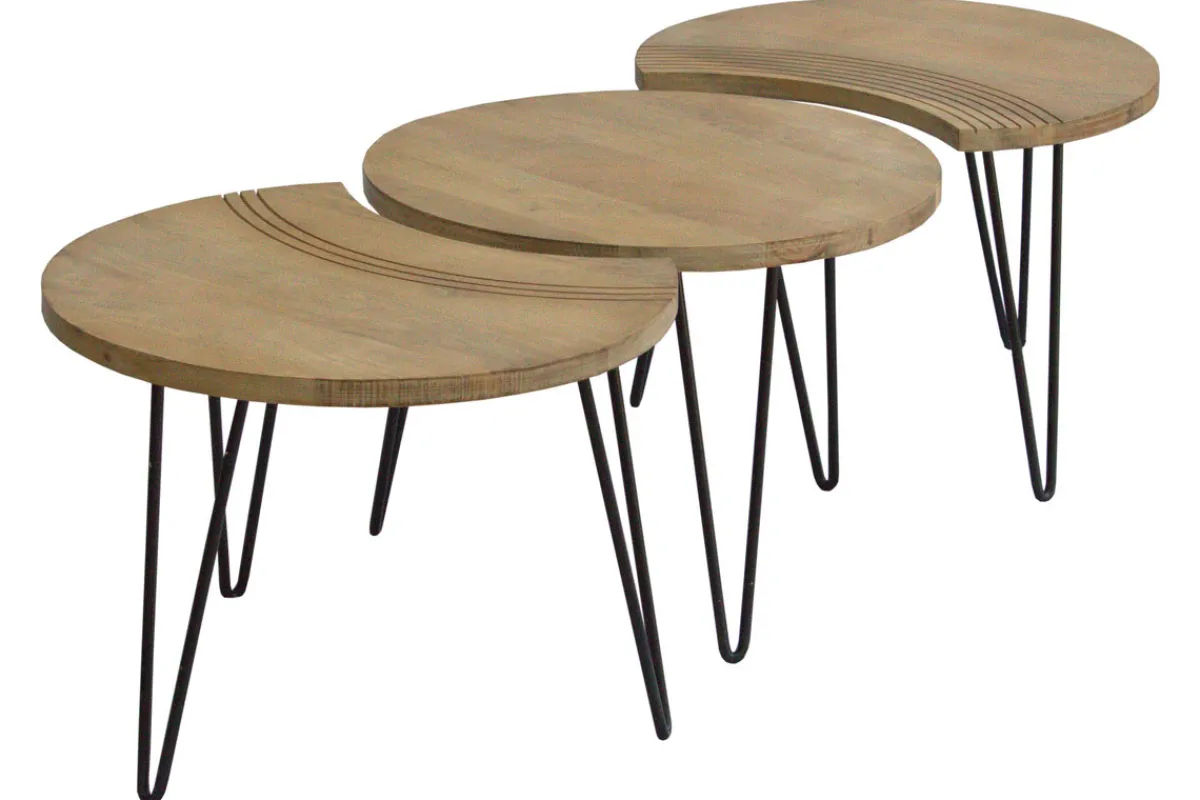 Miliboo Couchtische strukturiert aus Mangoholz und schwarzes Metall (3er-Set) VIBES* Couchtische