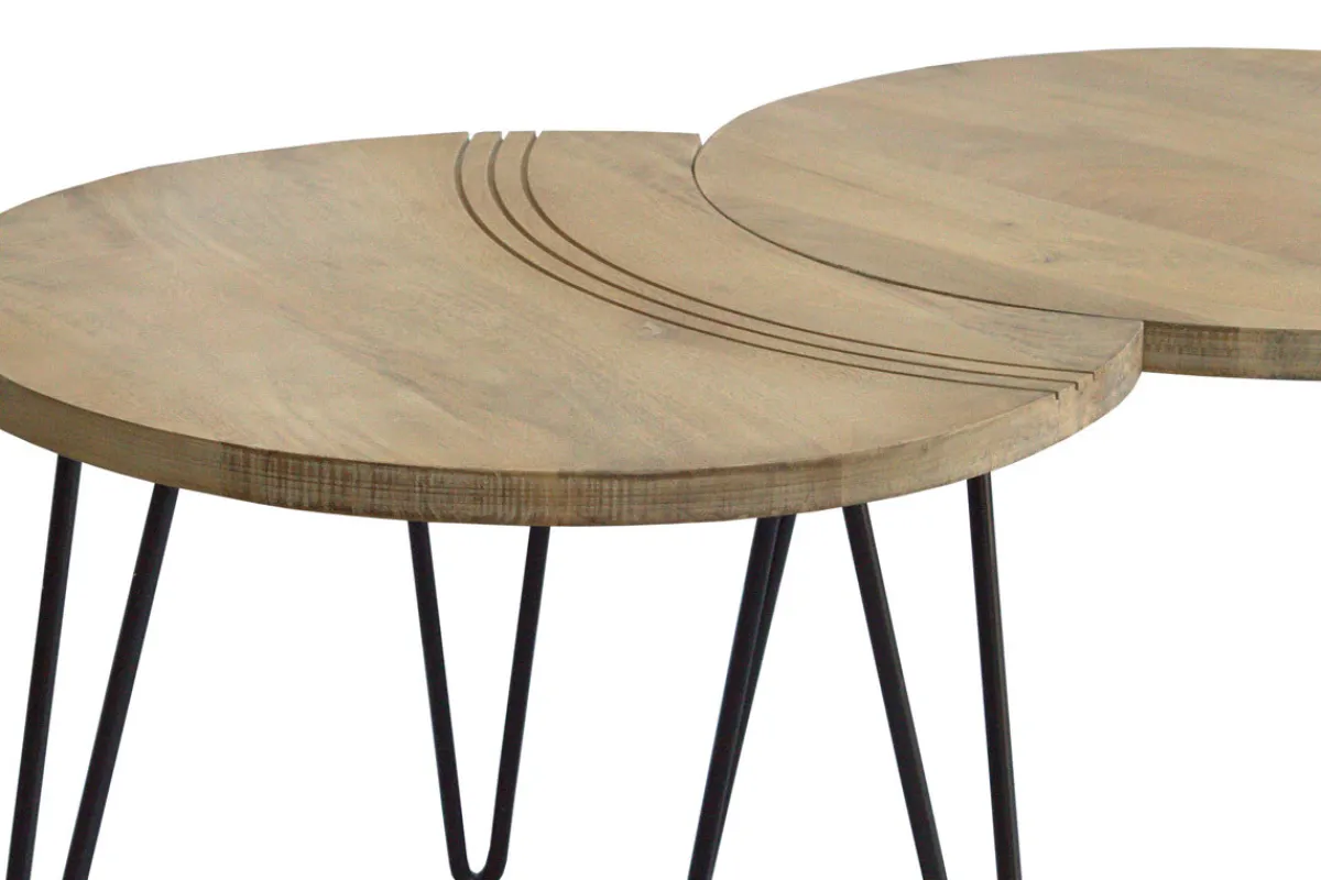 Miliboo Couchtische strukturiert aus Mangoholz und schwarzes Metall (3er-Set) VIBES* Couchtische