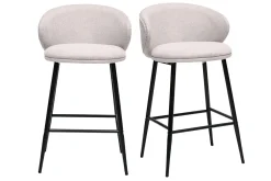 Miliboo Design Barhocker aus texturiertem, beigefarbenem Samtstoff und schwarzem Metall (Set mit 2) ROSALIE* Barhocker