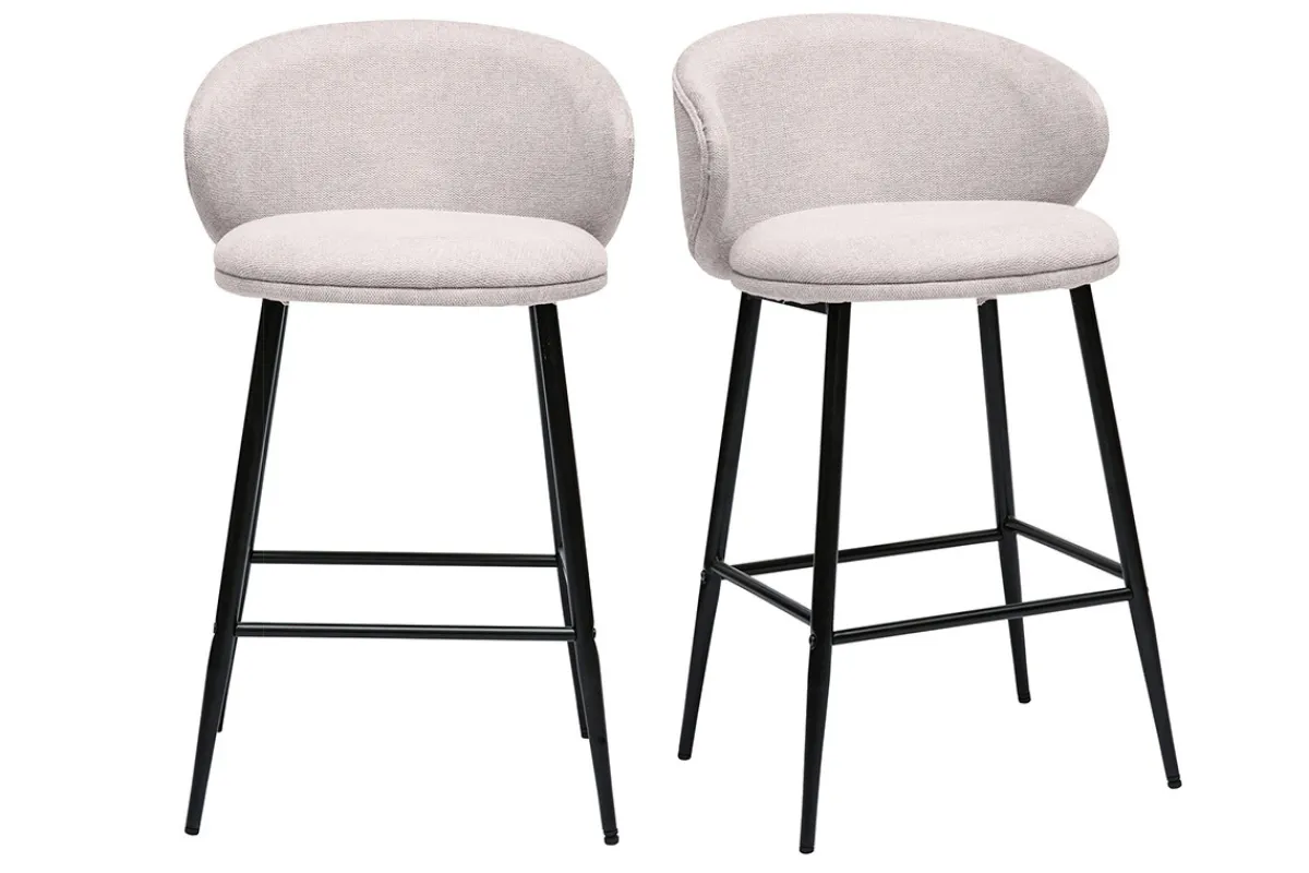 Miliboo Design Barhocker aus texturiertem, beigefarbenem Samtstoff und schwarzem Metall (Set mit 2) ROSALIE* Barhocker