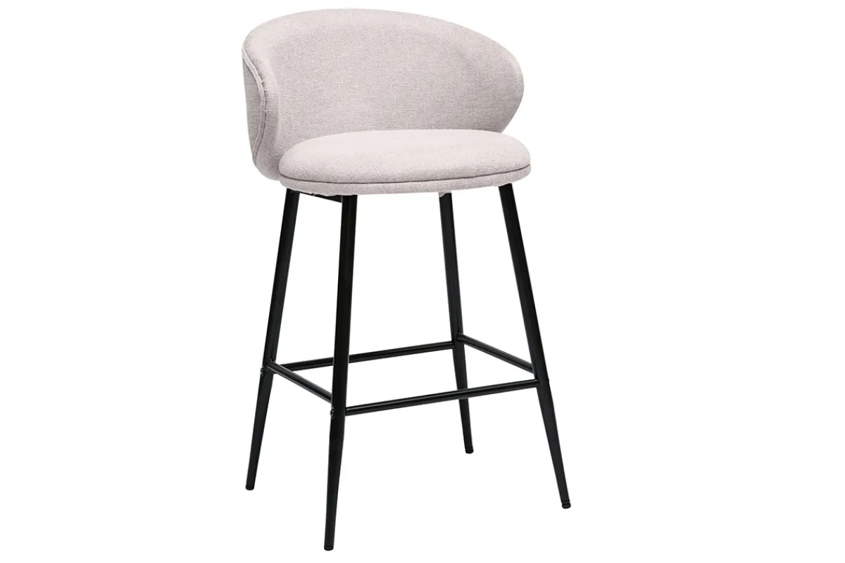 Miliboo Design Barhocker aus texturiertem, beigefarbenem Samtstoff und schwarzem Metall (Set mit 2) ROSALIE* Barhocker