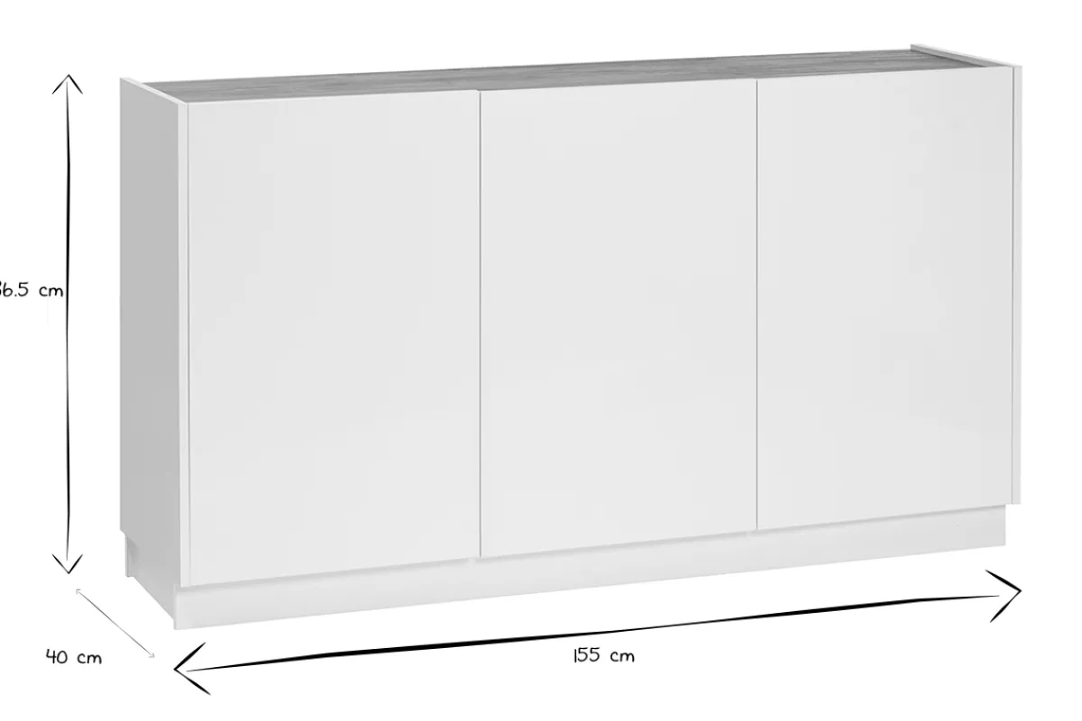 Miliboo Design Sideboard Weiß und helles Holz 3 Türen B155 cm NELIO* Sideboards