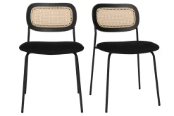 Miliboo Design Stühle aus schwarzem Samt, schwarzem Metall und Rattan-Geflecht (Set von 2) MIRANDA* Design-stühle