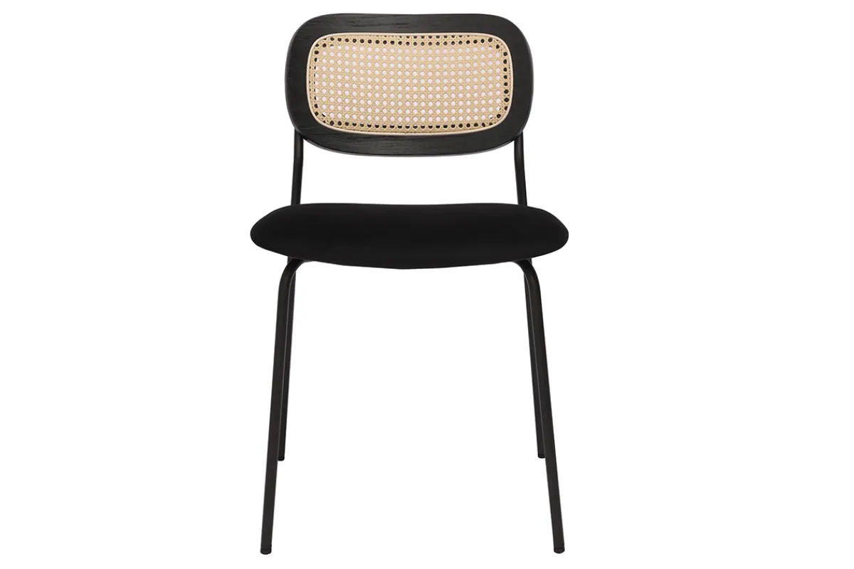 Miliboo Design Stühle aus schwarzem Samt, schwarzem Metall und Rattan-Geflecht (Set von 2) MIRANDA* Design-stühle