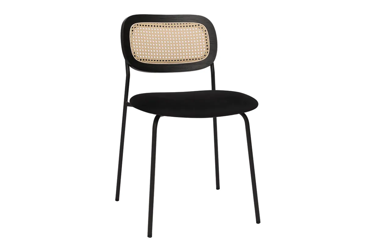Miliboo Design Stühle aus schwarzem Samt, schwarzem Metall und Rattan-Geflecht (Set von 2) MIRANDA* Design-stühle