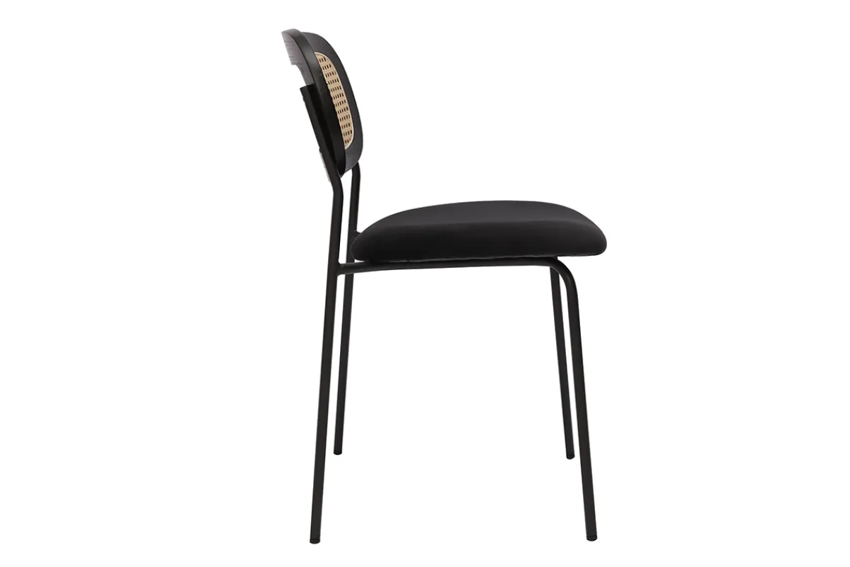 Miliboo Design Stühle aus schwarzem Samt, schwarzem Metall und Rattan-Geflecht (Set von 2) MIRANDA* Design-stühle