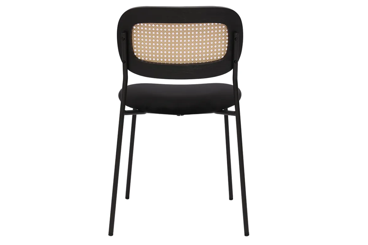 Miliboo Design Stühle aus schwarzem Samt, schwarzem Metall und Rattan-Geflecht (Set von 2) MIRANDA* Design-stühle