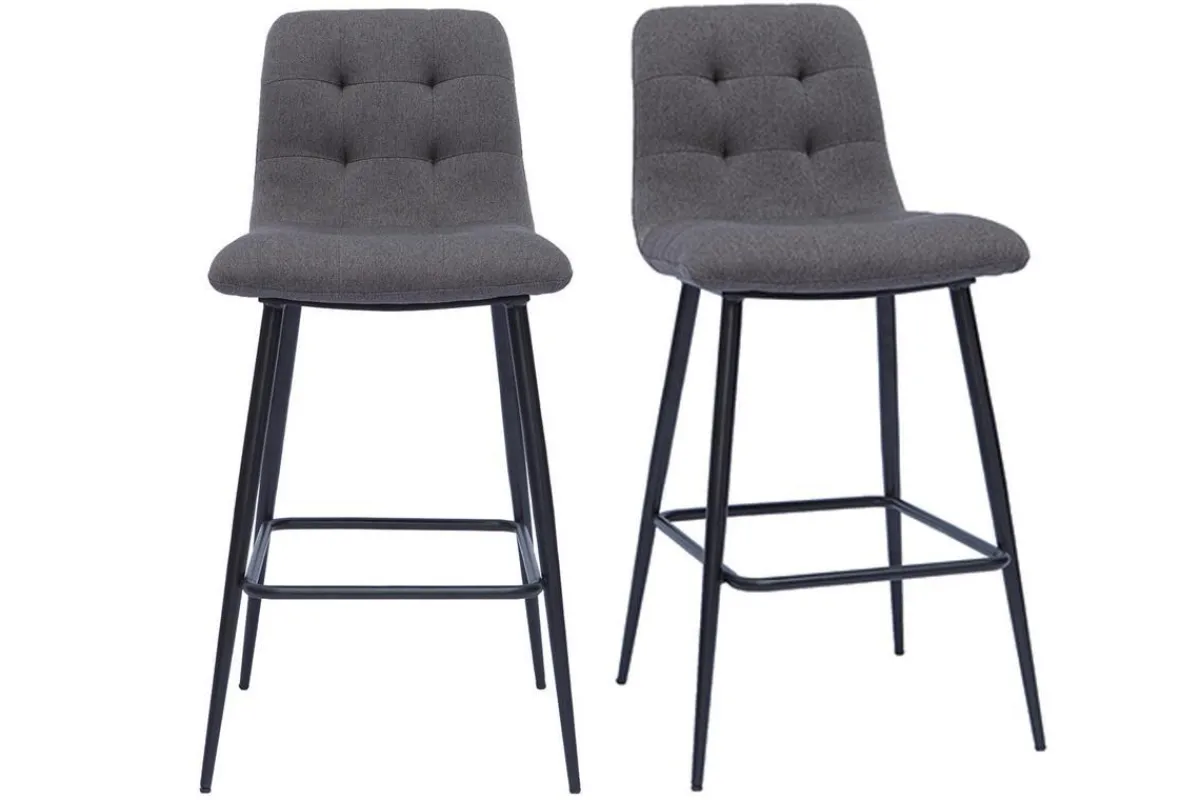 Miliboo Design-Barhocker aus grauem Stoff und Metall H65 cm (Satz von 2) ESCAPE* Barhocker