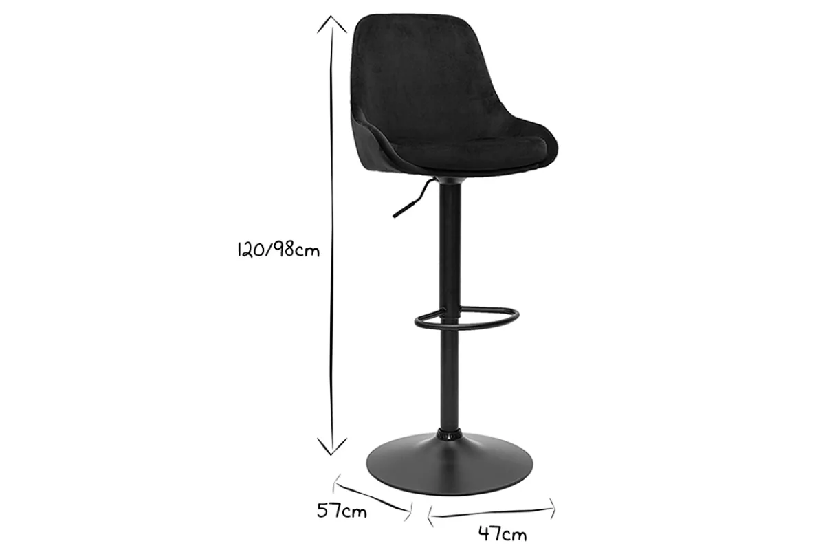 Miliboo Design-Barhocker aus petrolblauem Samtstoff und schwarzem Metall 360° drehbar (2er-Set) HOLO* Barhocker