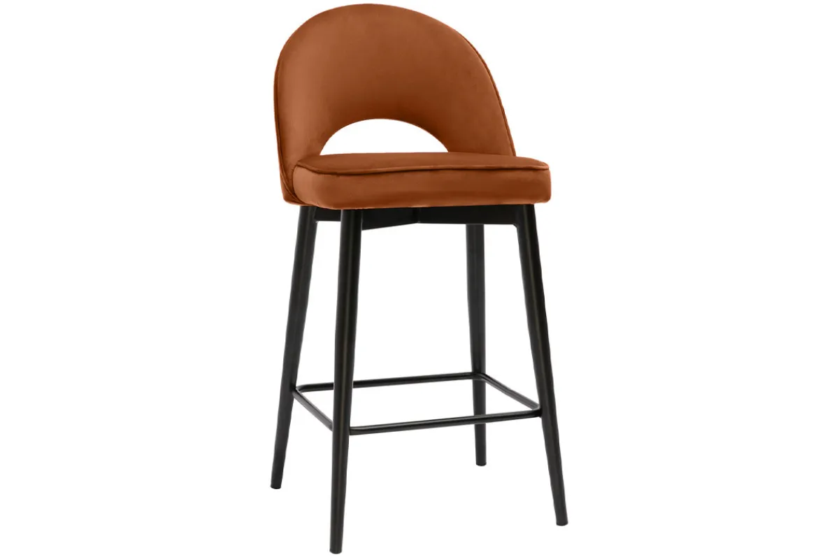 Miliboo Design-Barhocker aus terracottafarbenem Samt und Metall H69 cm BELLEROSE* Barhocker
