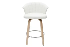 Miliboo Design-Barhocker drehbar weiß und helles Holz H65 cm ALBIN* Barhocker