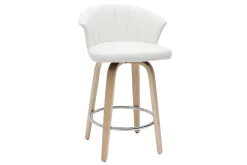 Miliboo Design-Barhocker drehbar weiß und helles Holz H65 cm ALBIN* Barhocker