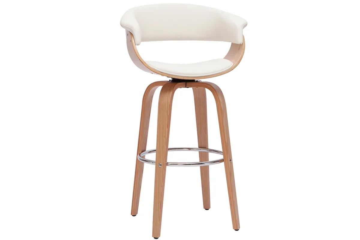 Miliboo Design-Barhocker drehbar weiß mit hellem Holz H 67 cm OKTAV* Barhocker